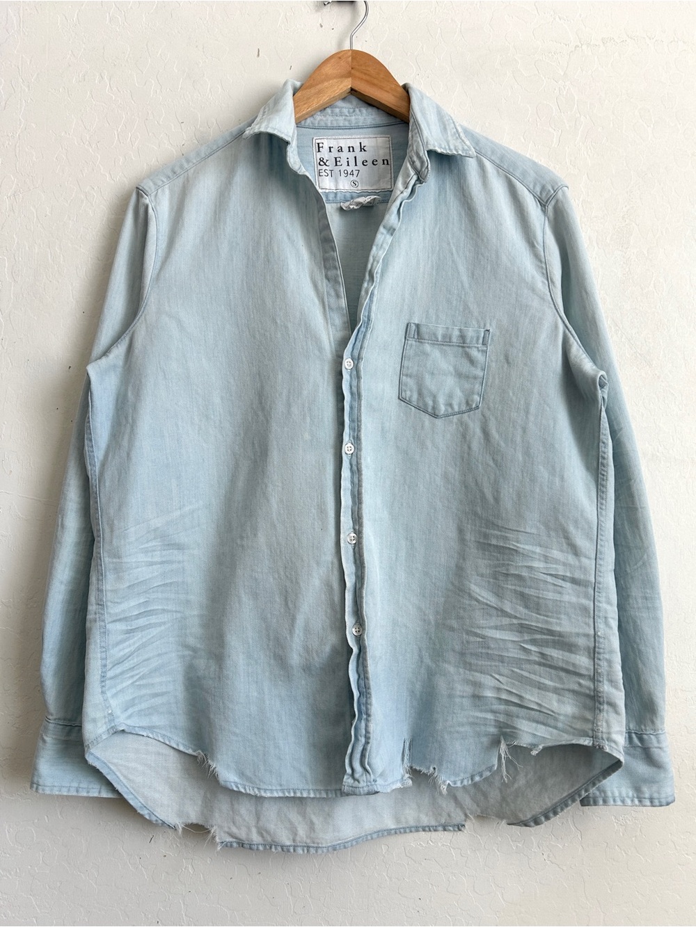 Frank & Eileen Top Small Eileen Relaxed Button Up Distressed Denim Blue